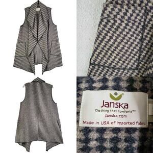 Janska Vest Open Front Diamond Herringbone Women’s Size Medium M Brown Black